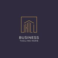 Initial KL logo with square lines, luxury and elegant real estate logo design vector