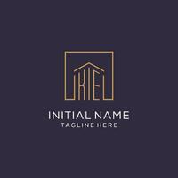 Initial KE logo with square lines, luxury and elegant real estate logo design vector