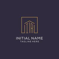 Initial IR logo with square lines, luxury and elegant real estate logo design vector