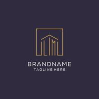 Initial LM logo with square lines, luxury and elegant real estate logo design vector