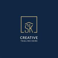 Initial SK square lines logo, modern and luxury real estate logo design vector