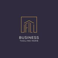 Initial FL logo with square lines, luxury and elegant real estate logo design vector