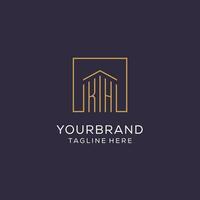 Initial KH logo with square lines, luxury and elegant real estate logo design vector
