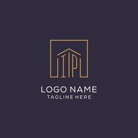 Initial IP logo with square lines, luxury and elegant real estate logo design vector