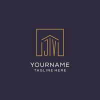 Initial JV logo with square lines, luxury and elegant real estate logo design vector