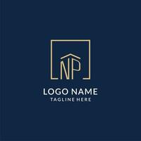 Initial NP square lines logo, modern and luxury real estate logo design vector