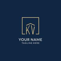 Initial KV square lines logo, modern and luxury real estate logo design vector