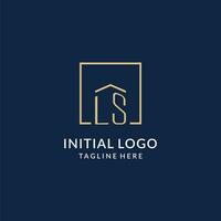 Initial LS square lines logo, modern and luxury real estate logo design vector