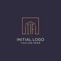 Initial IF logo with square lines, luxury and elegant real estate logo design vector