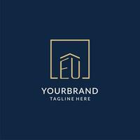 Initial EU square lines logo, modern and luxury real estate logo design vector