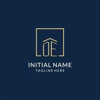 Initial OE square lines logo, modern and luxury real estate logo design vector