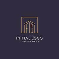 Initial FS logo with square lines, luxury and elegant real estate logo design vector