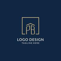 Initial PB square lines logo, modern and luxury real estate logo design vector