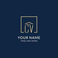 Initial CV square lines logo, modern and luxury real estate logo design vector