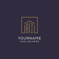 Initial BI logo with square lines, luxury and elegant real estate logo design vector