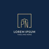 Initial PN square lines logo, modern and luxury real estate logo design vector