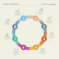 Road way infographic circle of 8 steps and business icons for finance process steps. vector