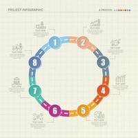 la carretera camino infografía circulo de 8 pasos y negocio íconos para Finanzas proceso pasos. vector