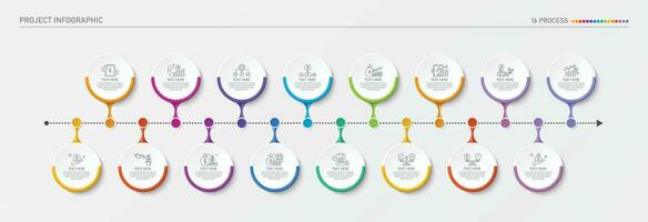 infografía proceso diseño con íconos y dieciséis opciones o pasos. vector