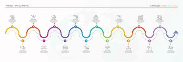 infografía proceso diseño con íconos y dieciséis opciones o pasos. vector