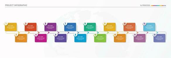 infografía proceso diseño con íconos y dieciséis opciones o pasos. vector