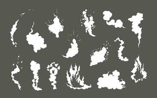 Smoke explosion animation of an explosion with comic flying clouds. Set of isolated vector illustrations to create an explosion effect. The effect of smoke movement, sparkle and dynamic boom.