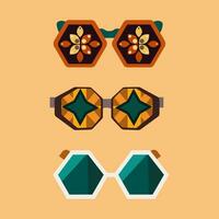 conjunto de geométrico resumen gafas de sol.70s retro hippie estilo.vibraciones miedoso los anteojos con deco elementos.vintage nostalgia psicodélico elementos. vector