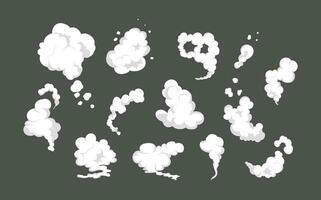 Smoke explosion animation of an explosion with comic flying clouds. Set of isolated vector illustrations to create an explosion effect. The effect of smoke movement, sparkle and dynamic boom.