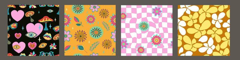 A groovy and psychedelic chessboard backdrop inspired by the 60s and 70s. Perfect for print templates, textiles. vector