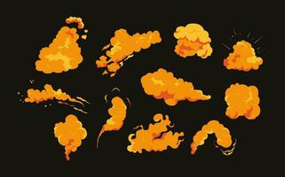 Smoke explosion animation of an explosion with comic flying clouds. Set of isolated vector illustrations to create an explosion effect. The effect of smoke movement, sparkle and dynamic boom.