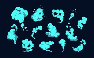 Smoke explosion animation of an explosion with comic flying clouds. Set of isolated vector illustrations to create an explosion effect. The effect of smoke movement, sparkle and dynamic boom.