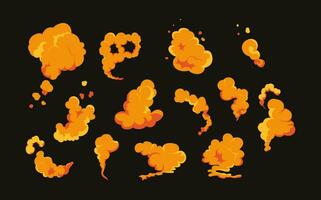 Smoke explosion animation of an explosion with comic flying clouds. Set of isolated vector illustrations to create an explosion effect. The effect of smoke movement, sparkle and dynamic boom.