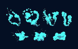 Smoke explosion animation of an explosion with comic flying clouds. Set of isolated vector illustrations to create an explosion effect. The effect of smoke movement, sparkle and dynamic boom.