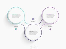 plantilla de diseño de etiquetas infográficas vectoriales con iconos y 3 opciones o pasos. se puede utilizar para diagramas de proceso, presentaciones, diseño de flujo de trabajo, banner, diagrama de flujo, gráfico de información. vector