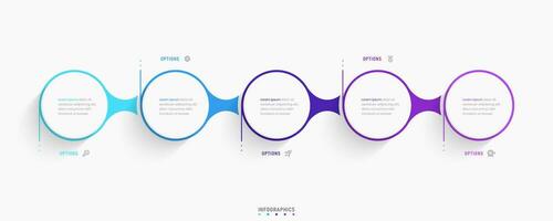 plantilla de diseño de etiquetas infográficas vectoriales con iconos y 5 opciones o pasos. se puede utilizar para diagramas de proceso, presentaciones, diseño de flujo de trabajo, banner, diagrama de flujo, gráfico de información. vector