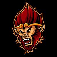 Monkey king head esport mascot logo design vector