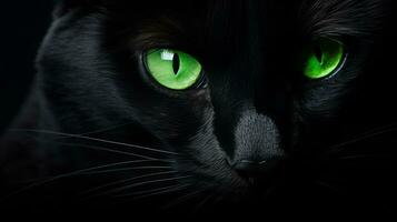 a close up of a black cat with green eyes ai generative photo