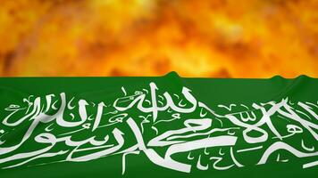 The Hamas flag on fire background 3d rendering photo