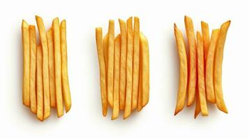 french fries on white background, isolated top view ai generative photo