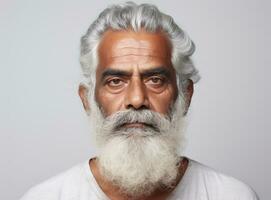 A senior Indian man with a white beard and mustache. AI Generated photo