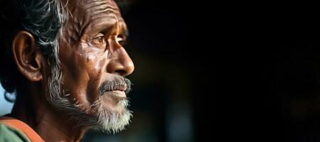 Side profile of an old Indian man with copy space. AI Generated photo