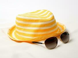 Summer hat and sunglasses. Summertime concept. AI Generated photo