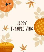 Autumn background with leaves, pumpkins and cake. The background is great for cards, flyers, and advertising poster templates. It is a vector illustration
