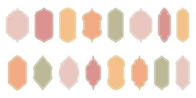 Islamic window flat color and line shape collection. Pastel neutral, boho colors. Arabic, muslim architecture frame. Traditional, oriental design vector