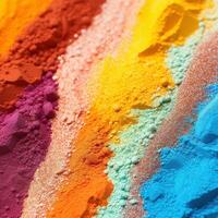 Rainbow multi colored powder explosion on black background. Abstract 3d explosion wallpaper AI Generated photo