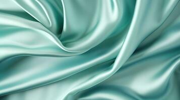 silk background. Beautiful light green blue silk satin surface. Soft folds on shiny Luxury fabric AI Generated photo