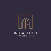 Initial NF logo with square lines, luxury and elegant real estate logo design vector