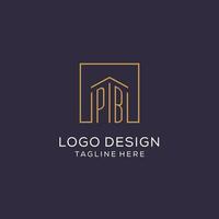 Initial PB logo with square lines, luxury and elegant real estate logo design vector
