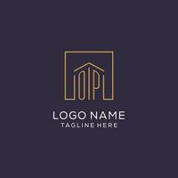 Initial OP logo with square lines, luxury and elegant real estate logo design vector