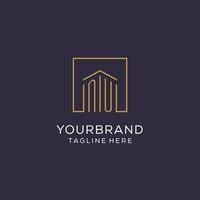 Initial NU logo with square lines, luxury and elegant real estate logo design vector